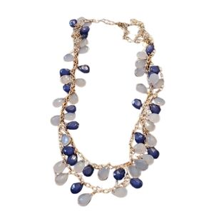 Vintage dangle blue pear charms on double long chain fashion